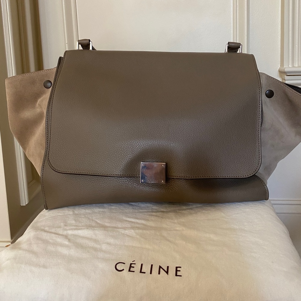 Celine large trapeze bag in taupe leather and suede